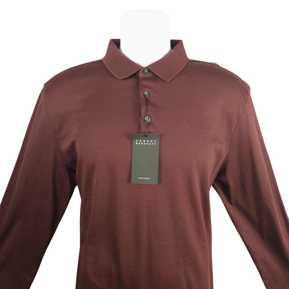 Robert Barakett Mens Long Sleeve Polo Shirt Burgundy Red Size L NWT